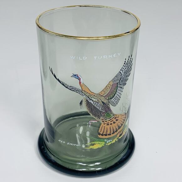 NED SMITH Double Lowball 12 oz Glass Set (4) Smoke Gold Rim Waterfowl Rocks EUC - Picture 6 of 10